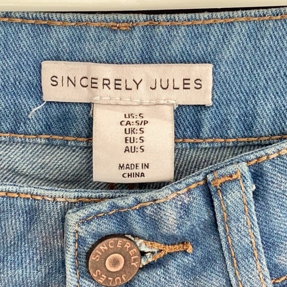 Sincerely Jules NWT Wide Leg Shimmer Sparkling Metallic  Blue Jeans Sm& Md - Picture 12 of 12